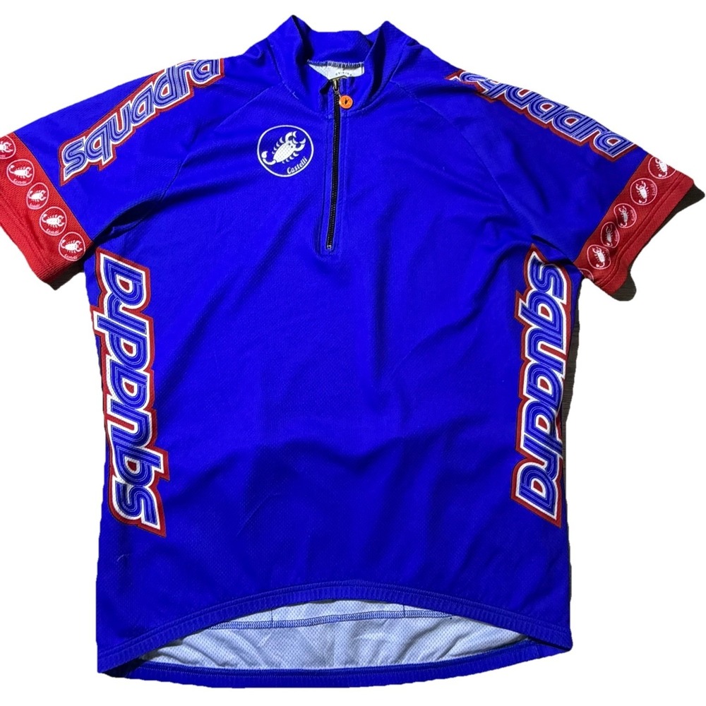 Vintage Squadra Castelli Cycling Jersey Made‎ In USA Blue Red Half Zip Mens L XL